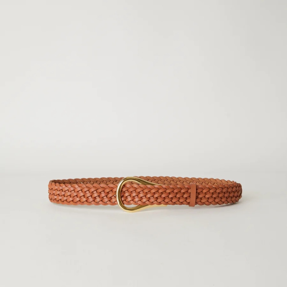 NWOT B-Low The Belt Ryder Braid Leather Belt Coffee Gold S/M